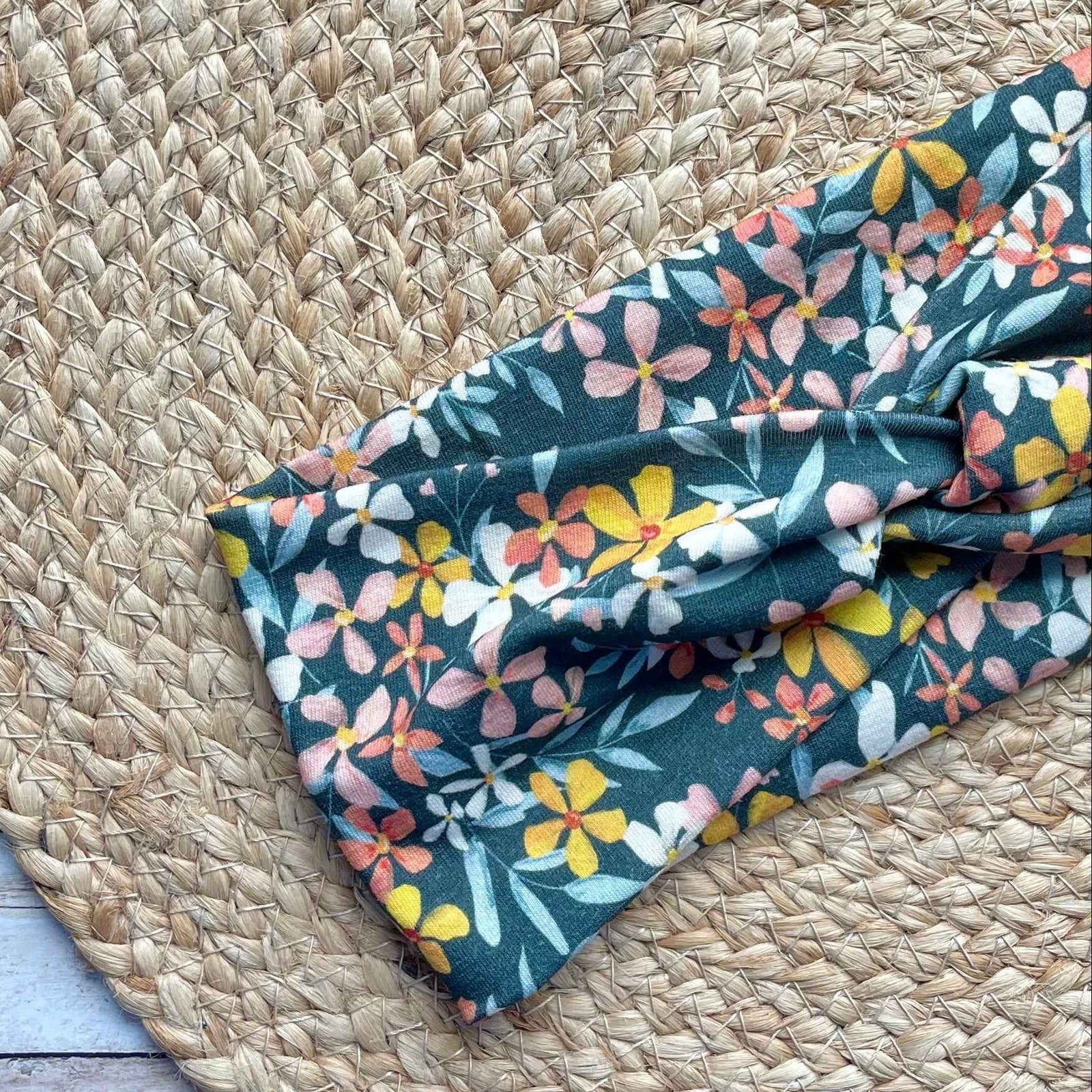 Navy Colorful Floral Knit Twist Headband