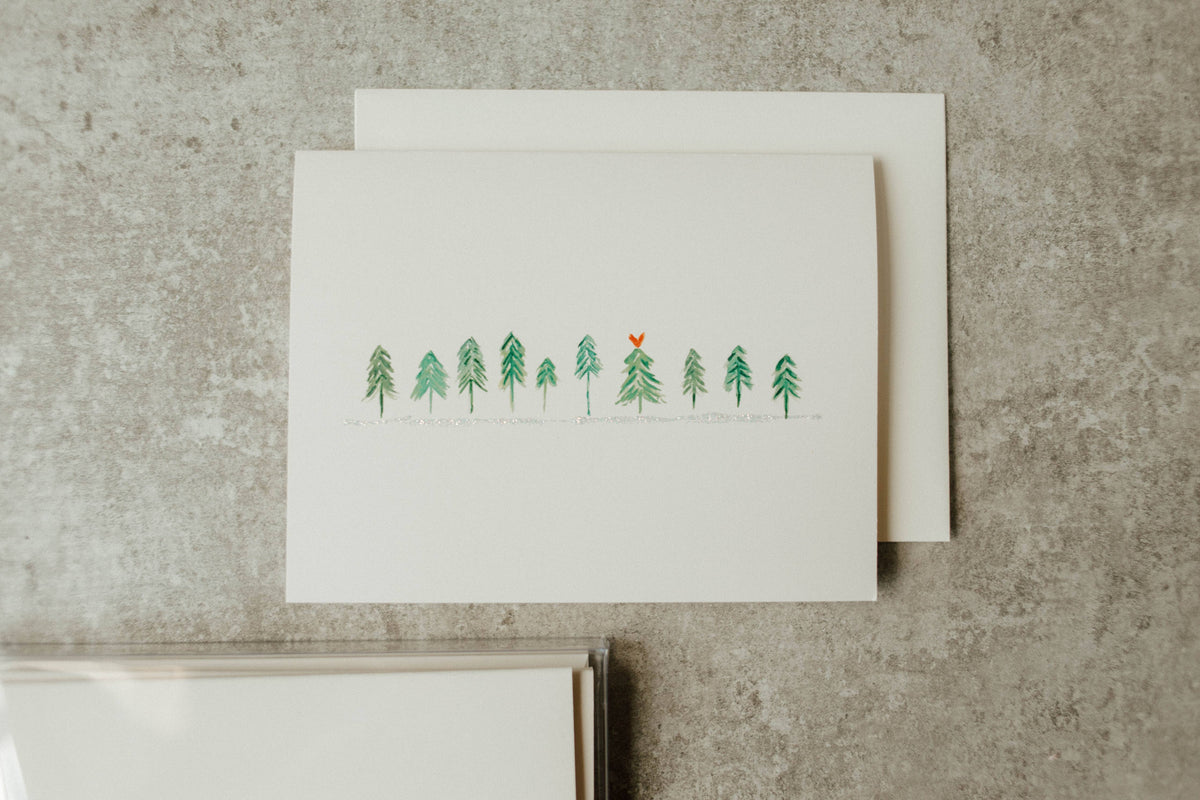 Glittery Christmas Trees Greeting Card | Blank Inside | Box of 6