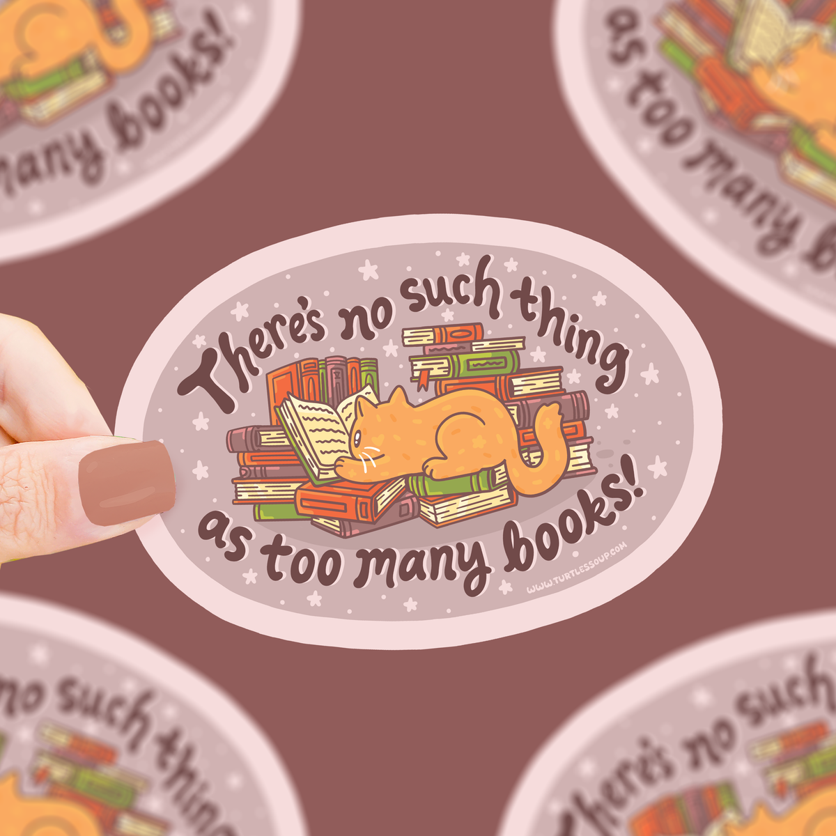 Never Too Many Books | Bookish Cat Vinyl Sticker