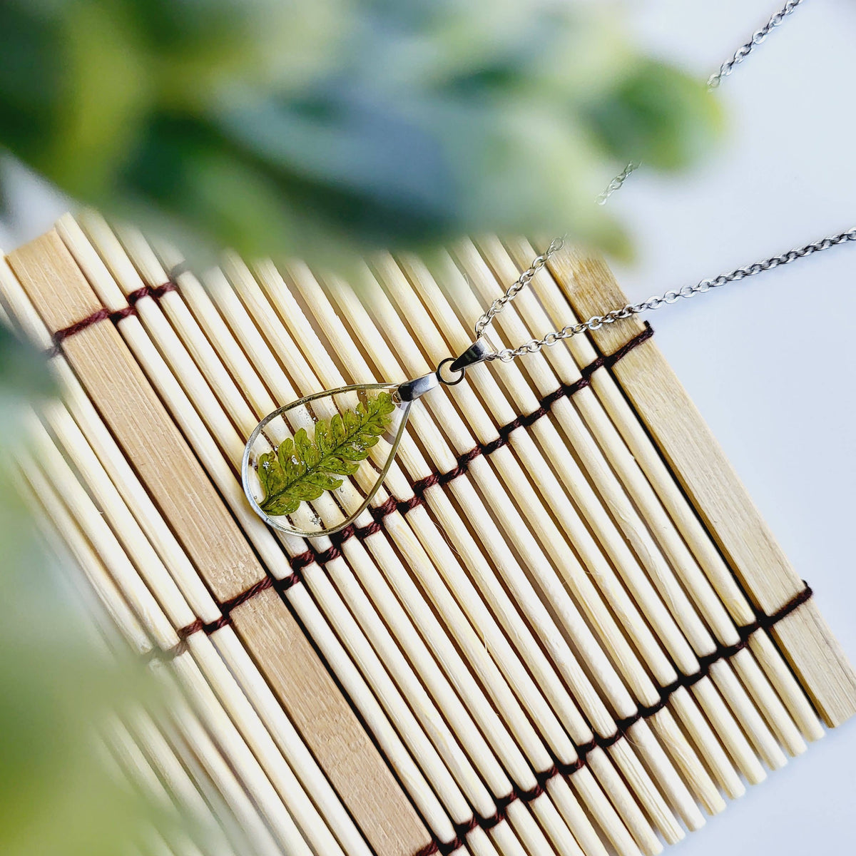 Pressed Fern Teardrop Necklace