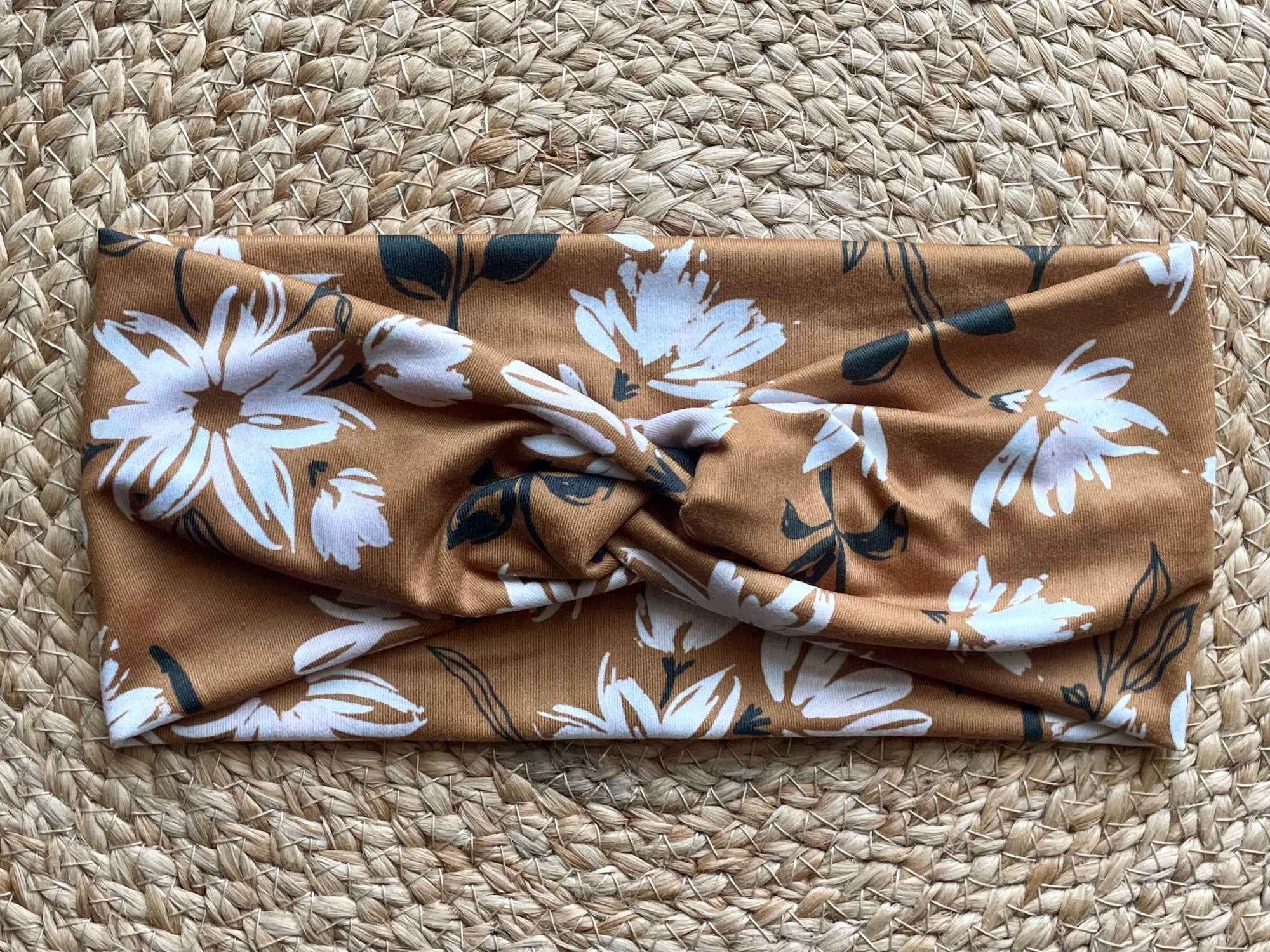 Elegant Caramel Floral Knit Twist Headband