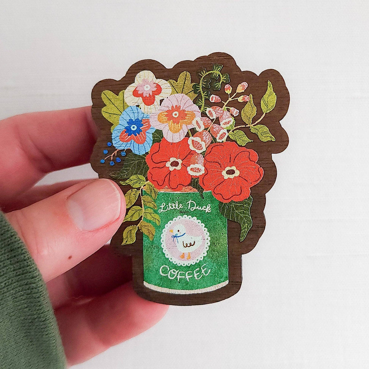 Little duck coffee bouquet refrigetator magnet