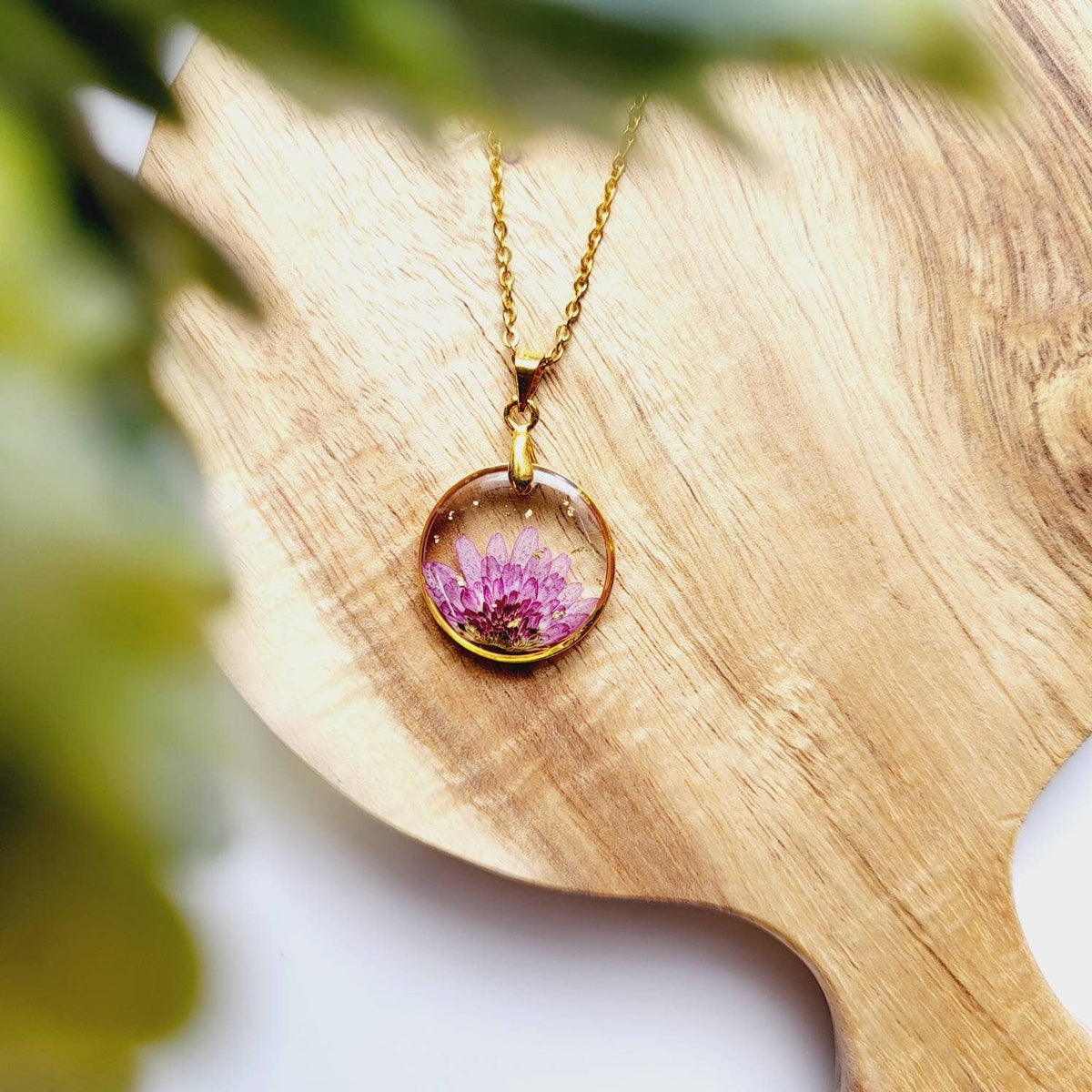 Chrysanthemum (November Birth Flower) Pressed Flower Necklace