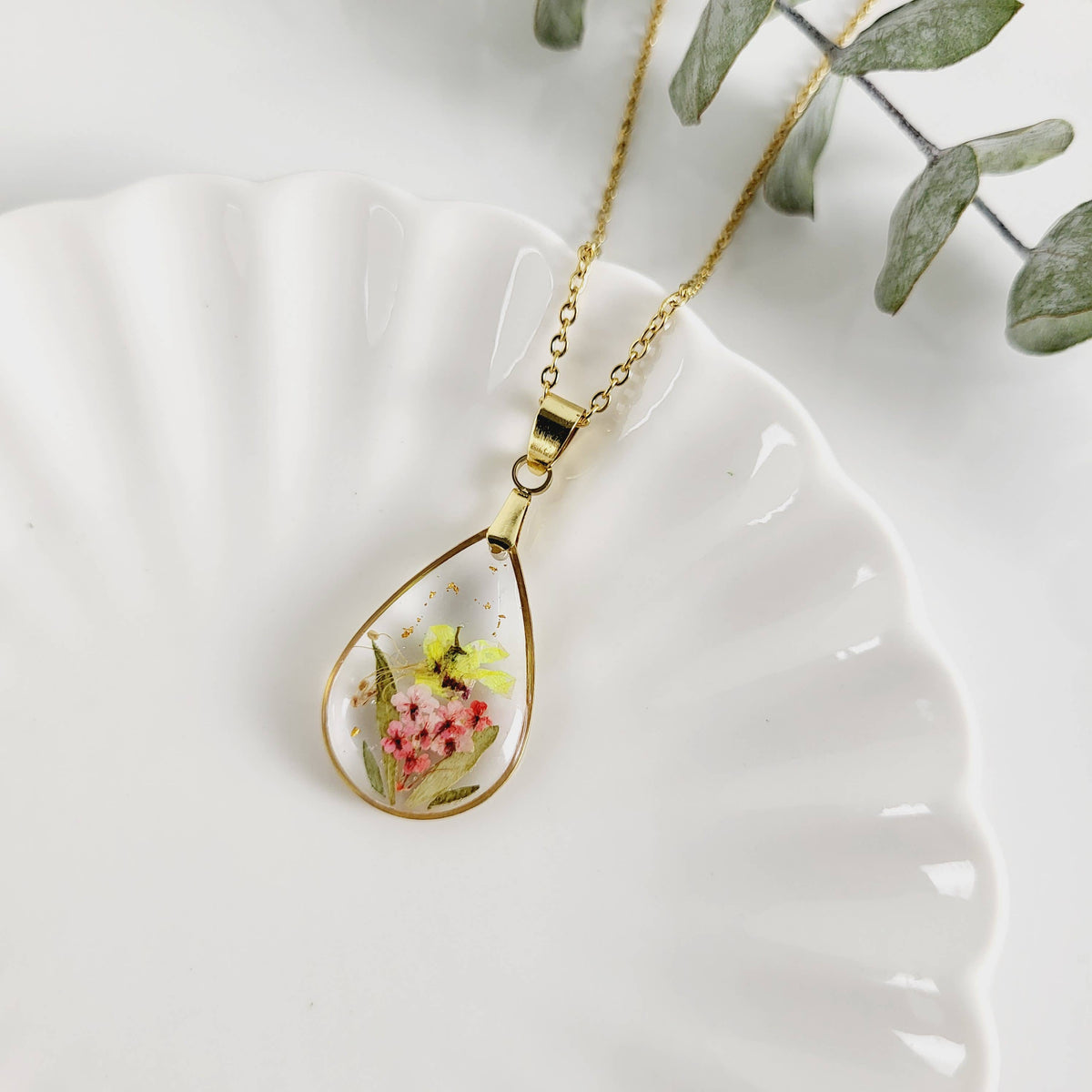 Honeysuckle (June Birth Flower) Pressed Flower Necklace