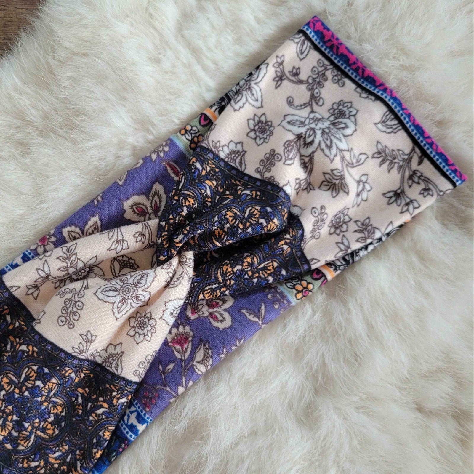 Purple Boho Tapestry Twist Knit Headbands