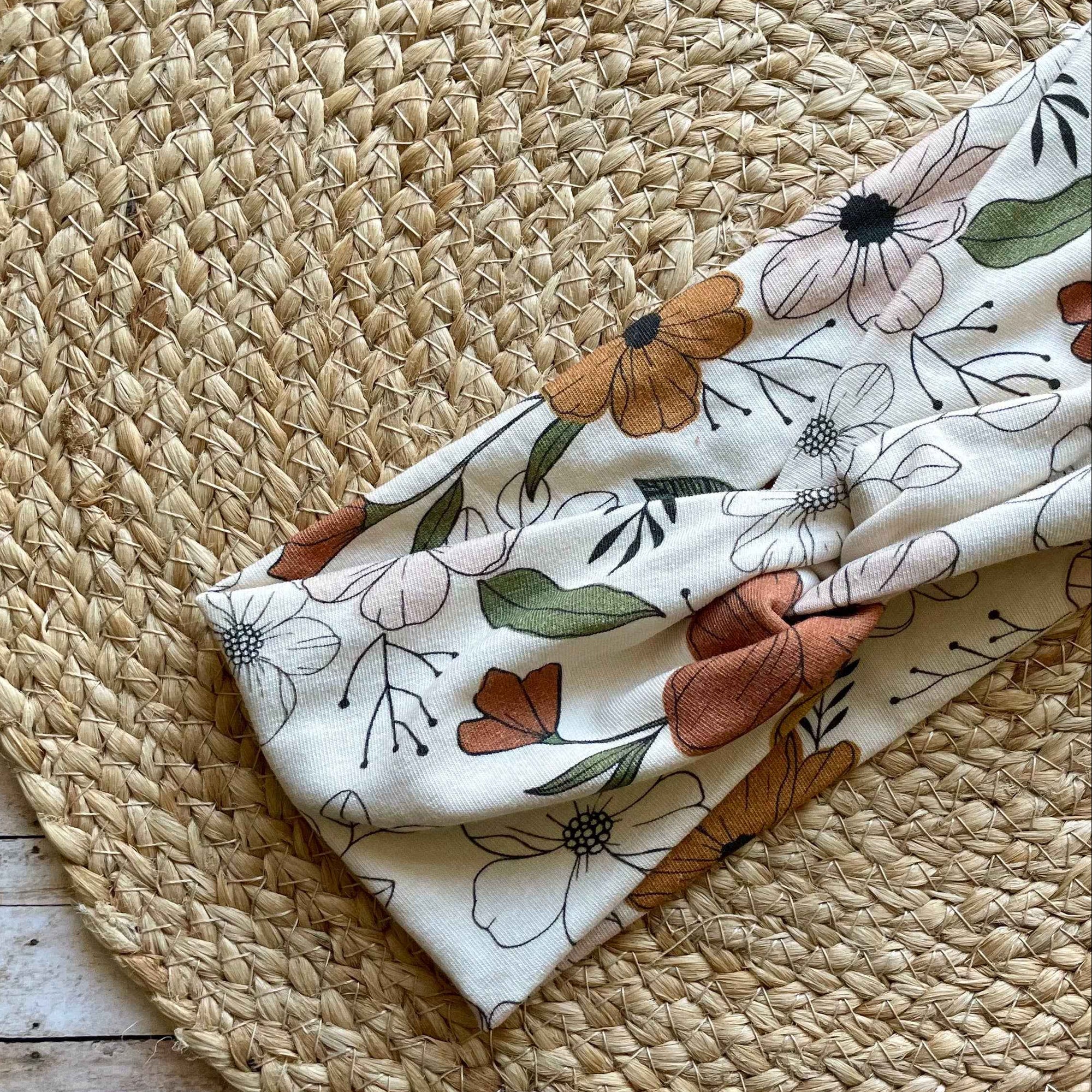 Cream Neutral Floral Knit Twist Headband