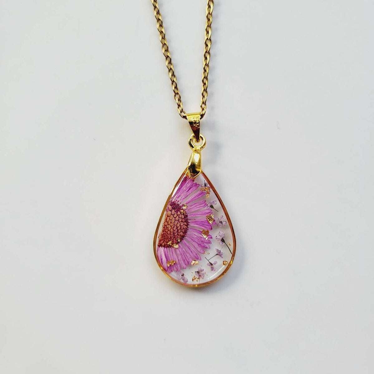 Aster (September Birth Flower) Pressed Flower Necklace
