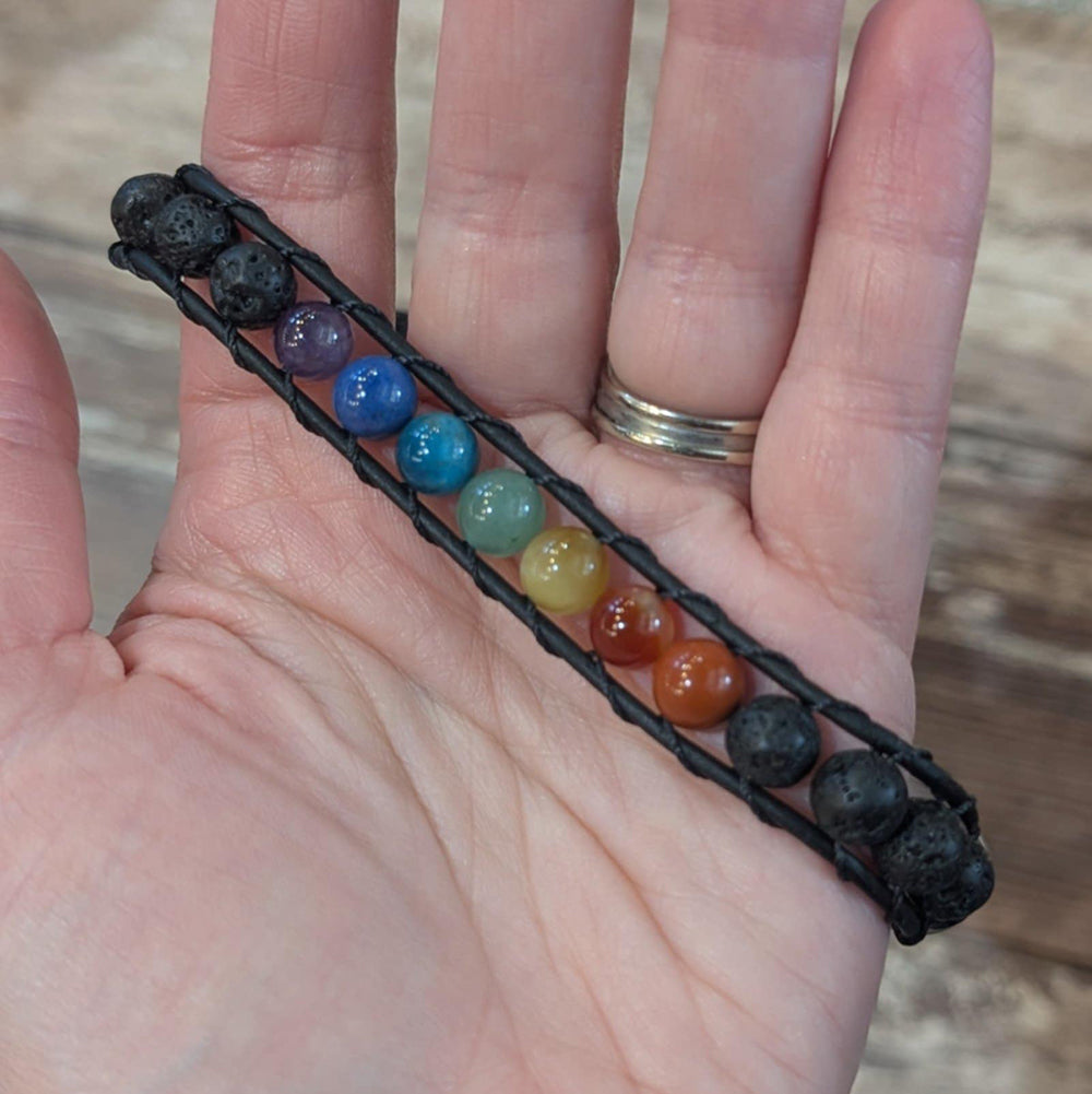 Lava Rock &amp; 7 Chakra Bracelet | 7-8.5&quot;