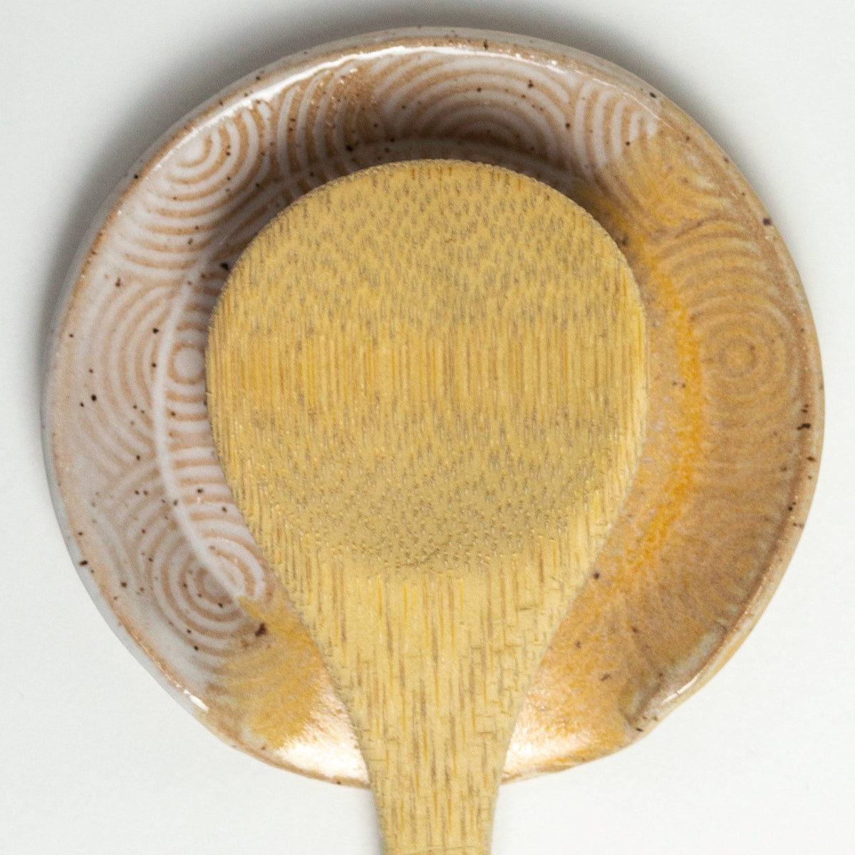 White &amp; Peach Spiral Pattern Ceramic Spoon Rest Handmade