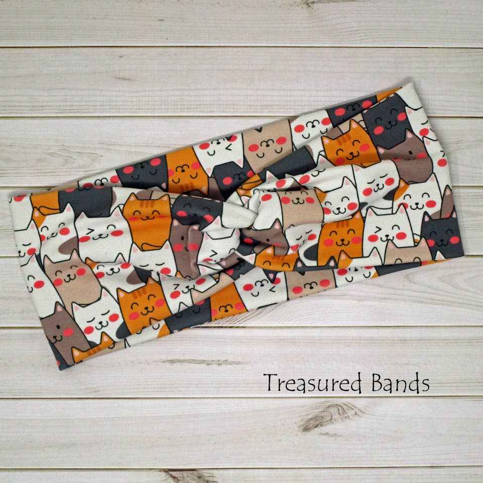Cat Lover Cartoon Vet Tech Print Knit Twist Headband