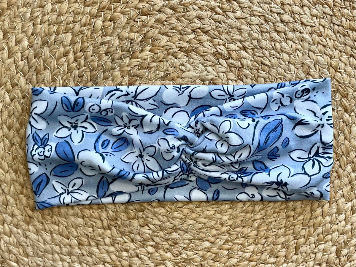 London Garden on Blue Knit Twist Headband