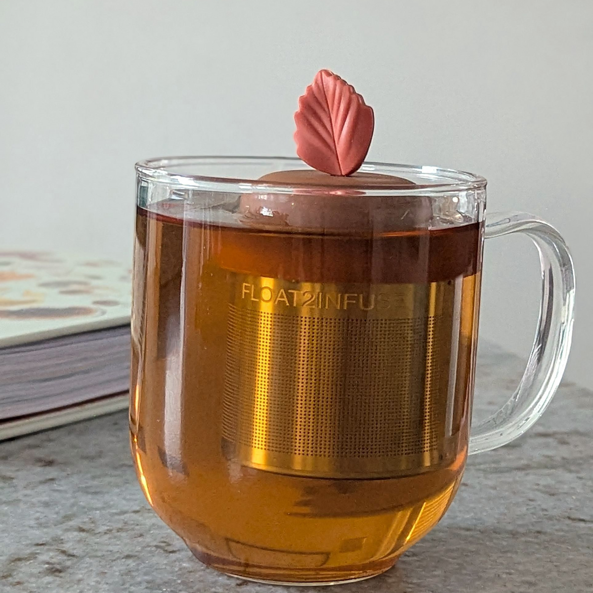 Red Fall Leaf |Floating Tea Steeper |Light Brown Base |Red