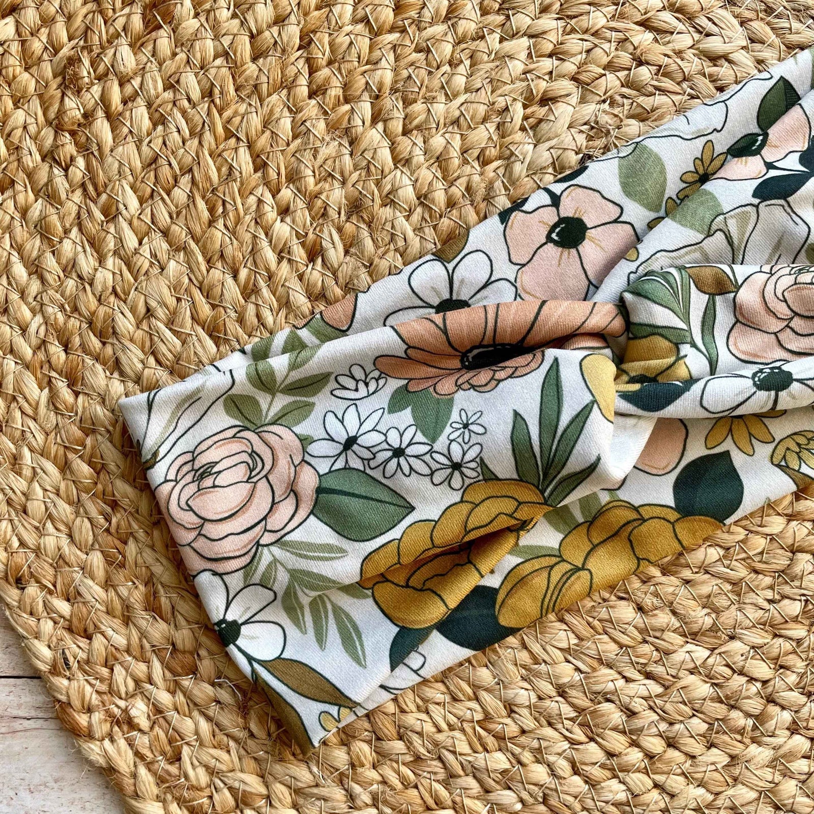 Gray Whimsical Floral Knit Twist Headband