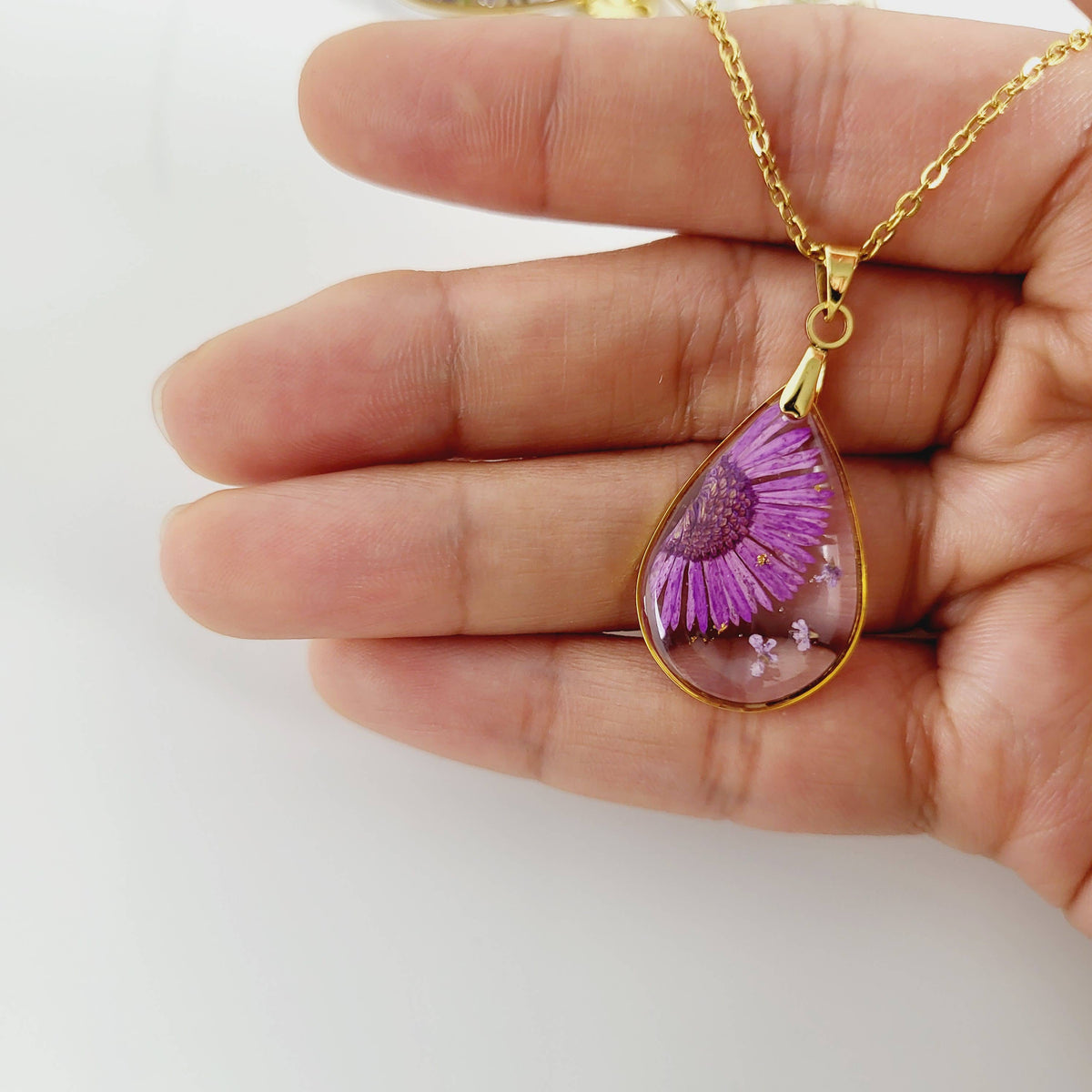 Aster (September Birth Flower) Pressed Flower Necklace