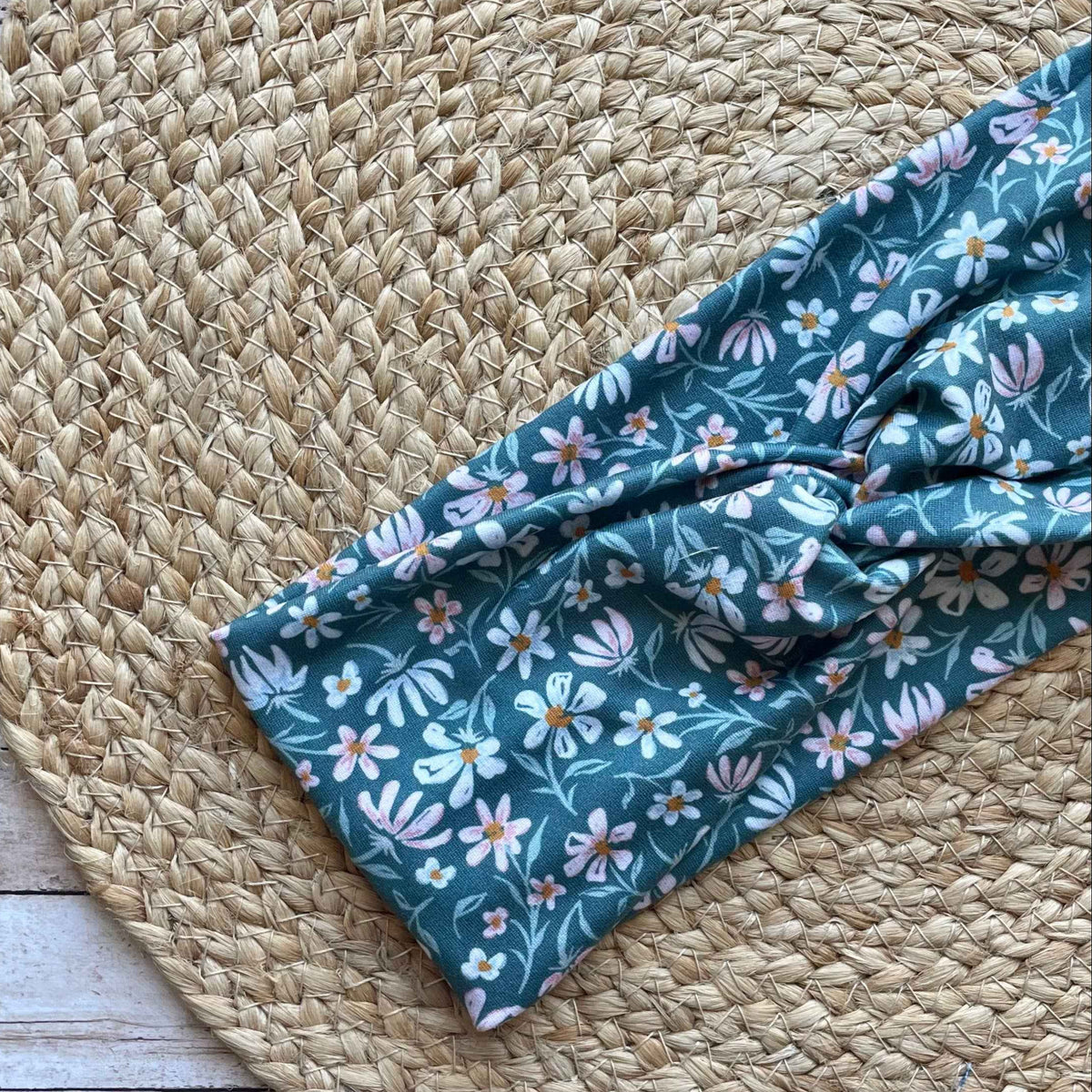 Ditsy Bouquet in Green Knit Twist Headband