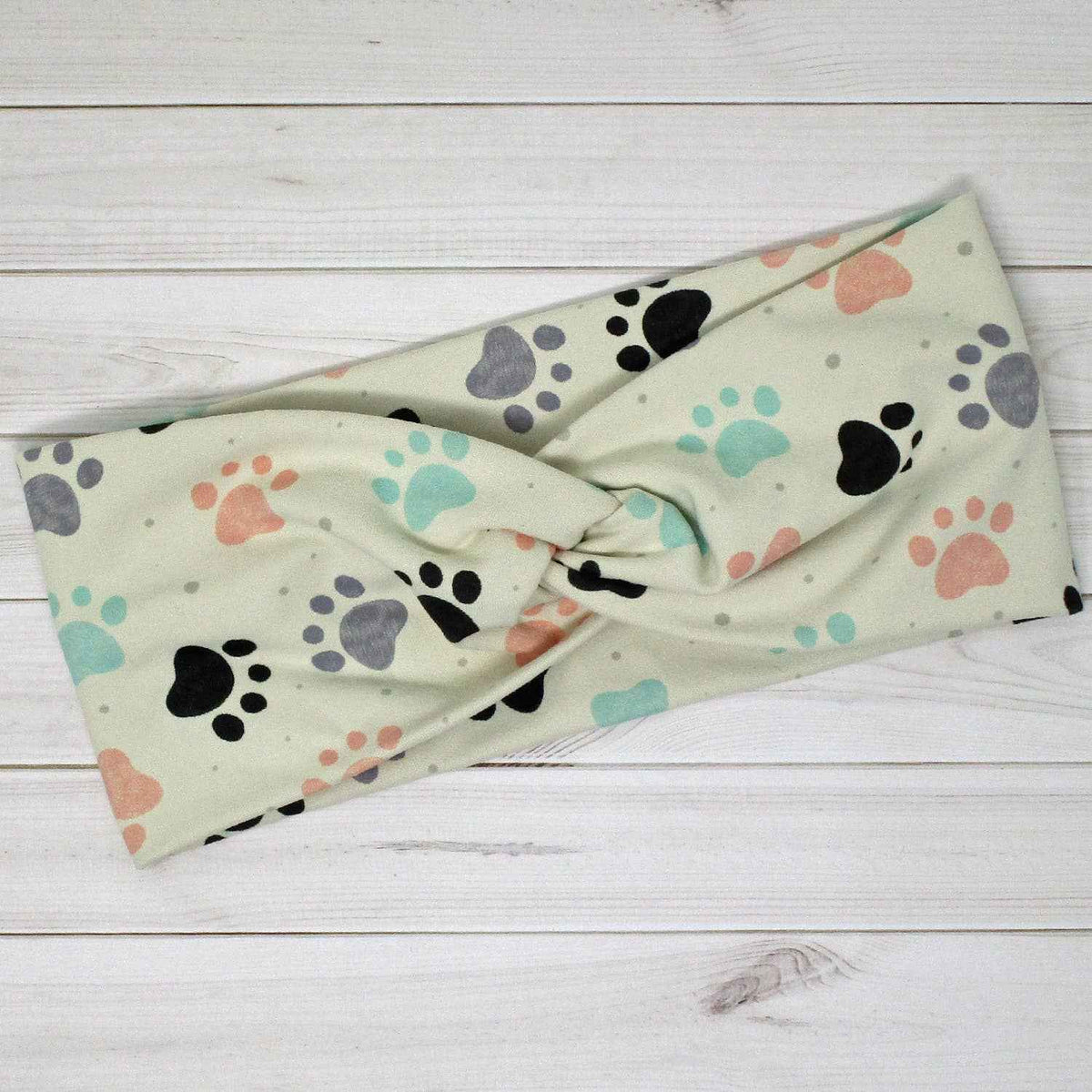 Paw Prints Large Sketch Natural Vet Teck Knit Twist Headband