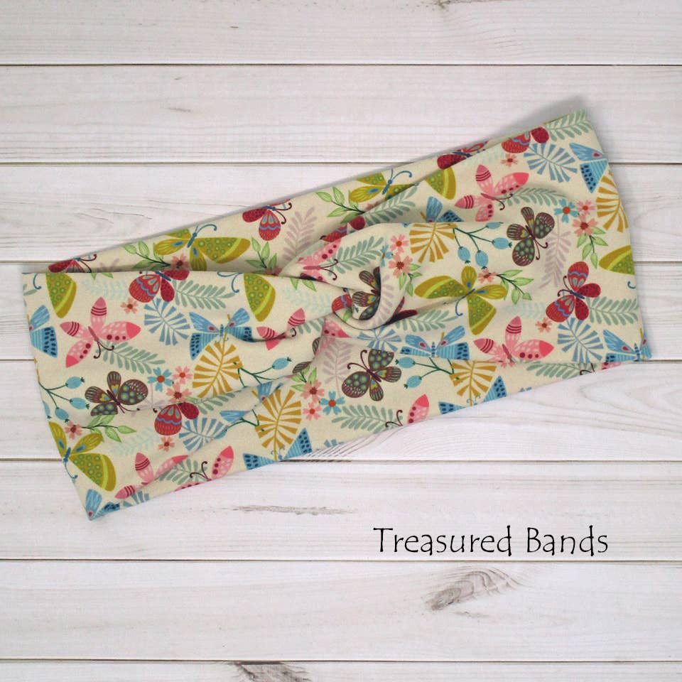 Butterflies Natural Boho Print Knit Twist Headband