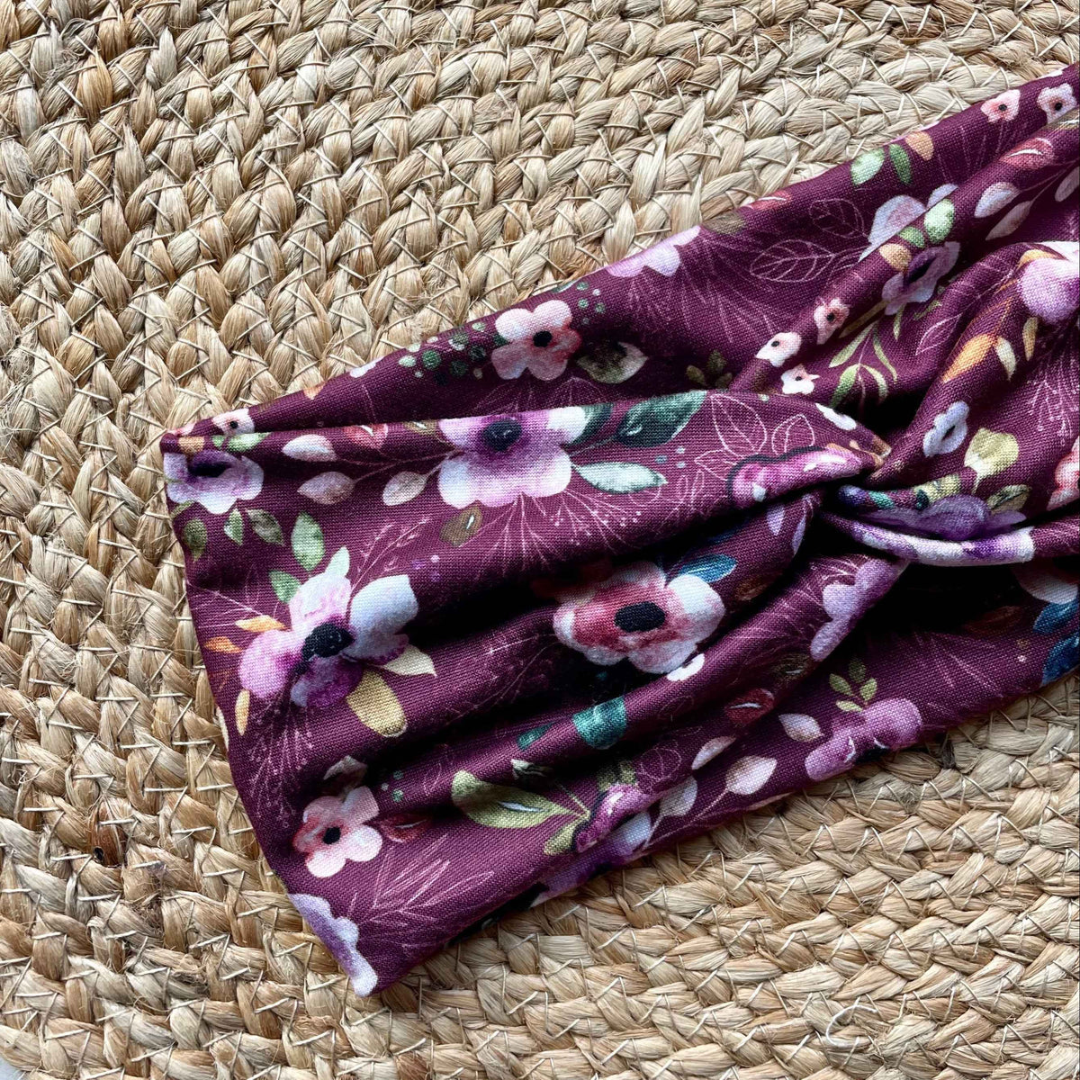Purple Floral Knit Twist Headband
