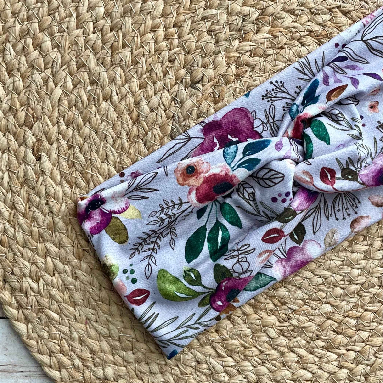Purple Boho Floral Knit Twist Headband