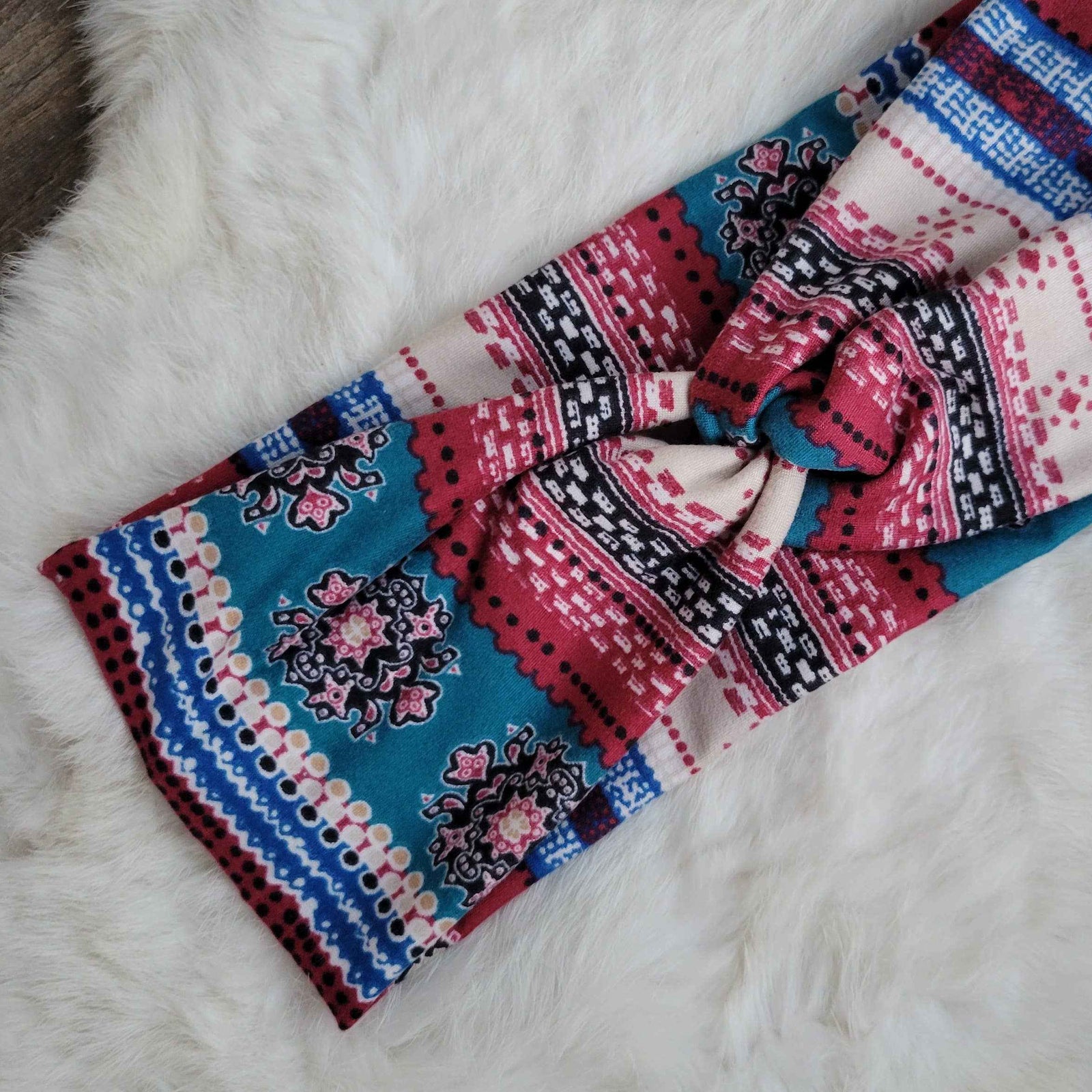 Teal Boho Tapestry Twist Knit Headbands