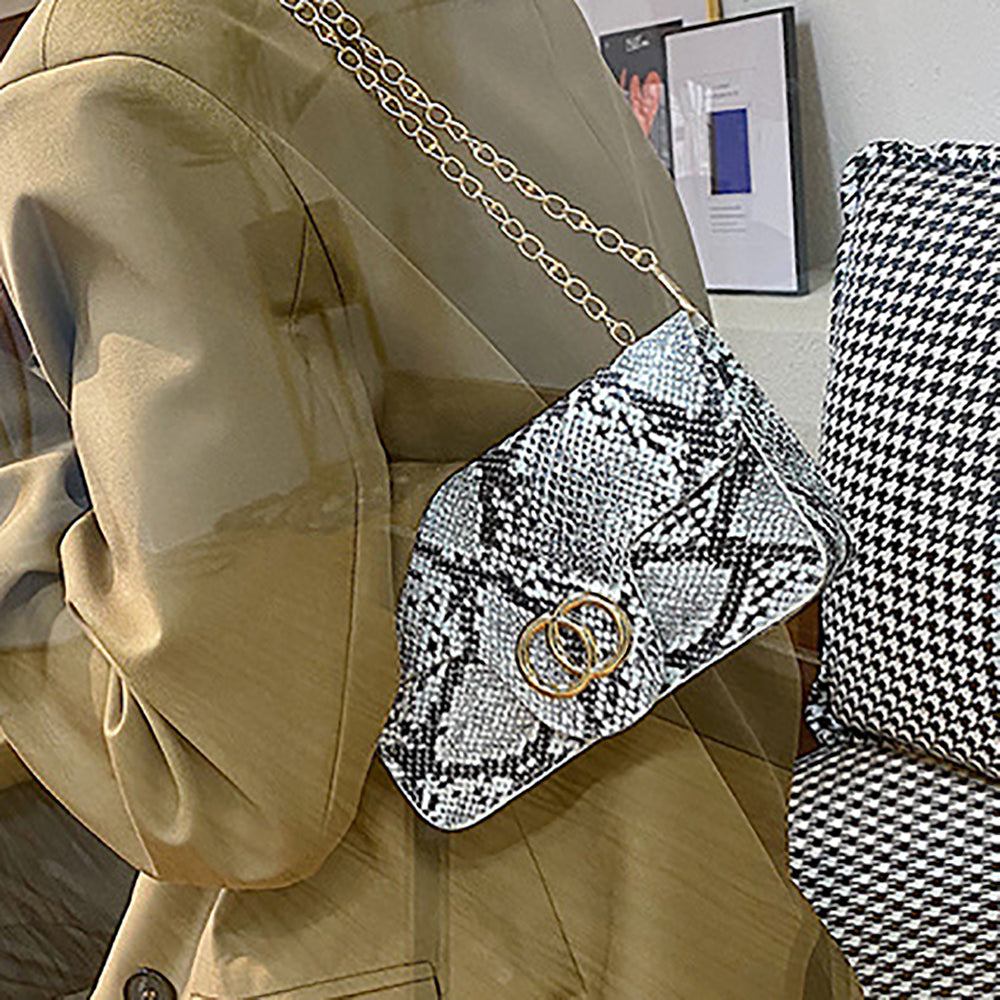 Snake Print Chain Crossbody Bag