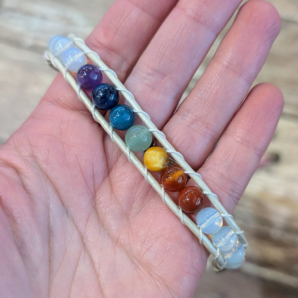 Opalite &amp; 7 Chakra Bracelet | 7-8.5&quot;