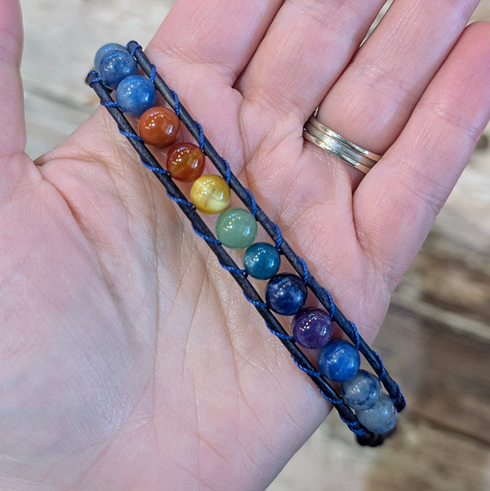 Blue Aventurine &amp; 7 Chakra Bracelet | 7-8.5&quot;