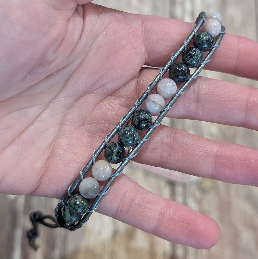 Kambaba Jasper &amp; Kunzite Bracelet | 7-8.5&quot;