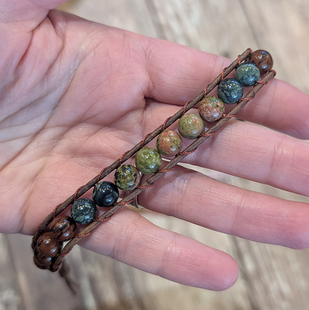 Mahogany Obsidian, Kambaba Jasper &amp; Unakite Bracelet | 7-8.5&quot;