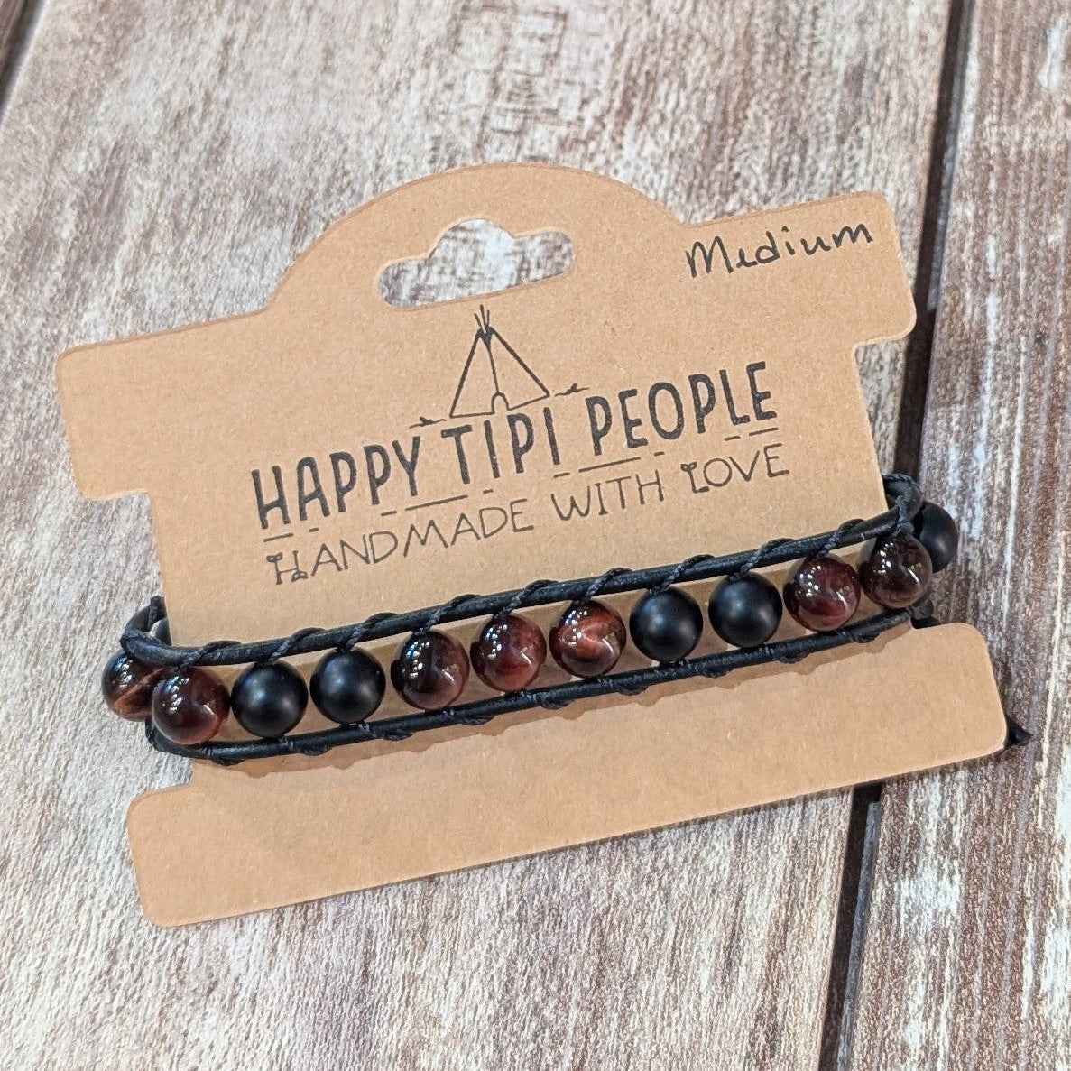 Onyx & Red Tigers Eye Bracelet | 7-8.5"