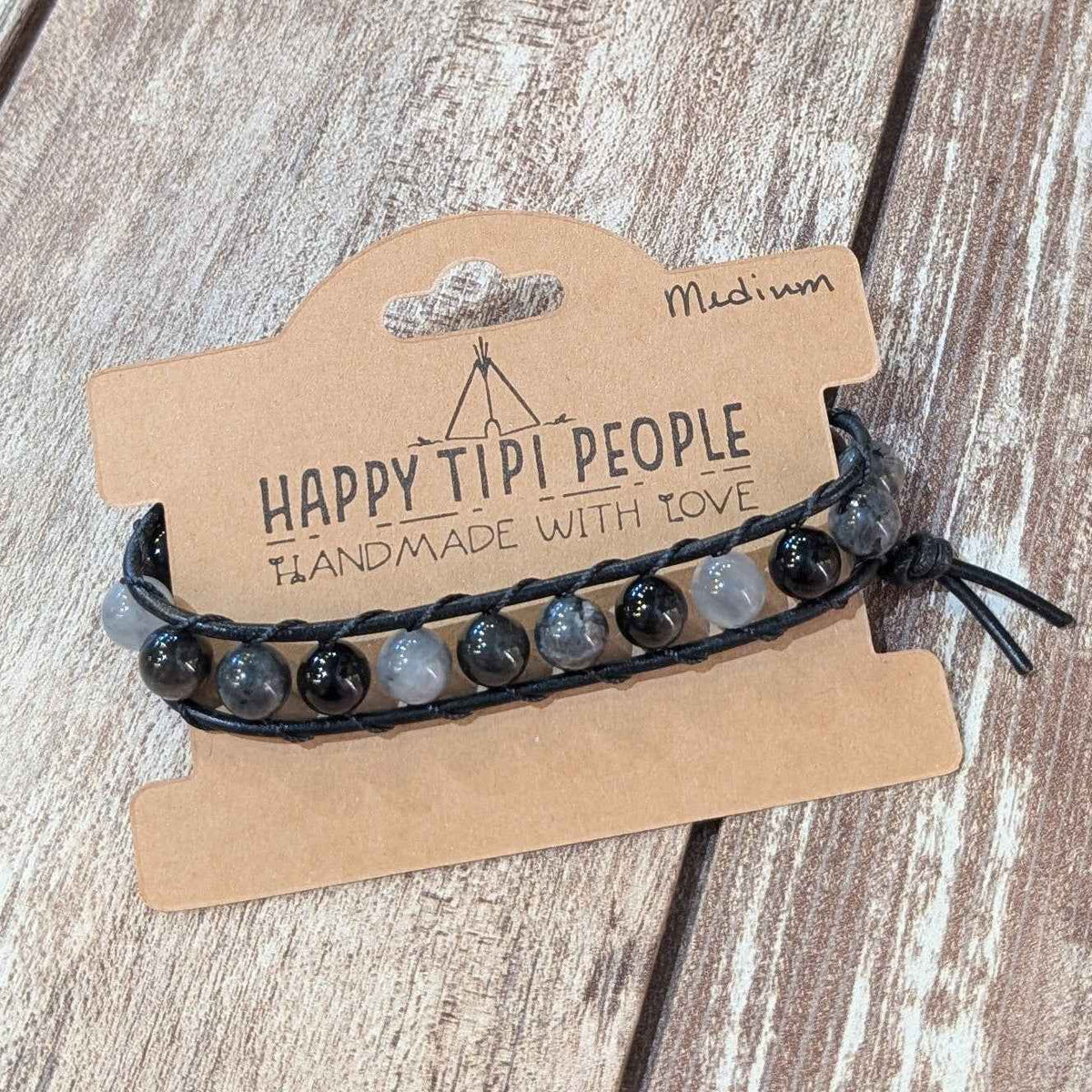 Obsidian, Cloudy Quartz & Larvikite Bracelet | 7-8.5"