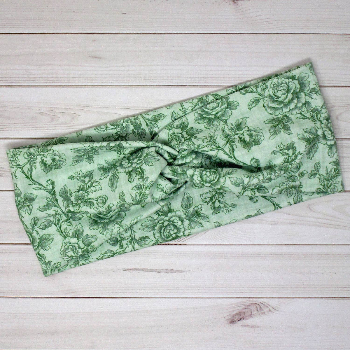Vintage Mint Green Rose Floral Print Knit Twist Headband