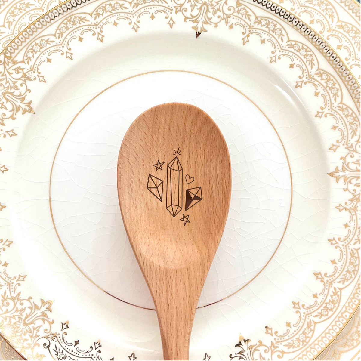 Crystal Love Wooden Serving Spoon