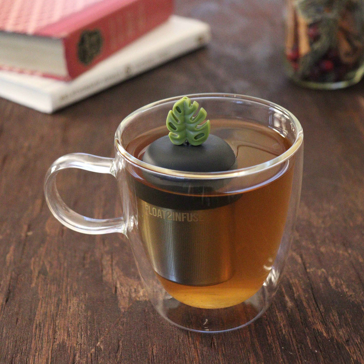 Monstera Leaf | Floating Tea Infuser |Black Base |Army Green