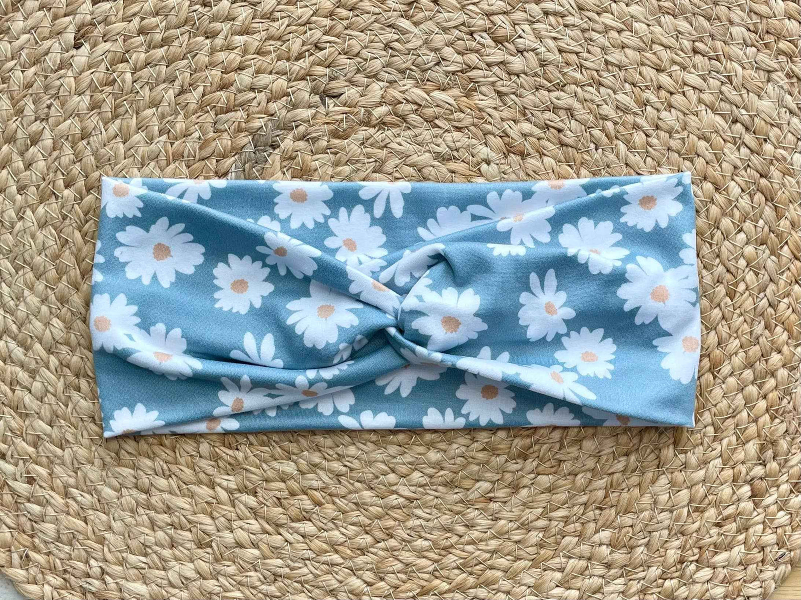 Blue Nordic Flowers Knit Twist Headband