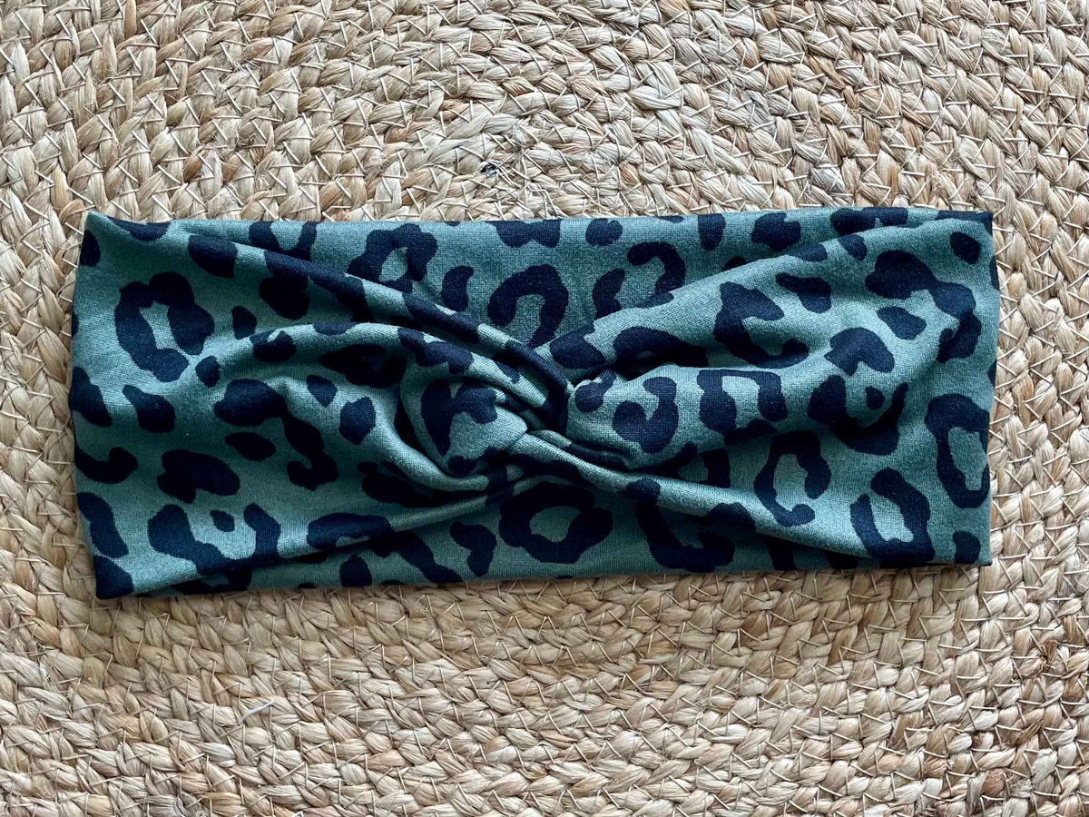 Green Animal Print Knit Twist Headband *