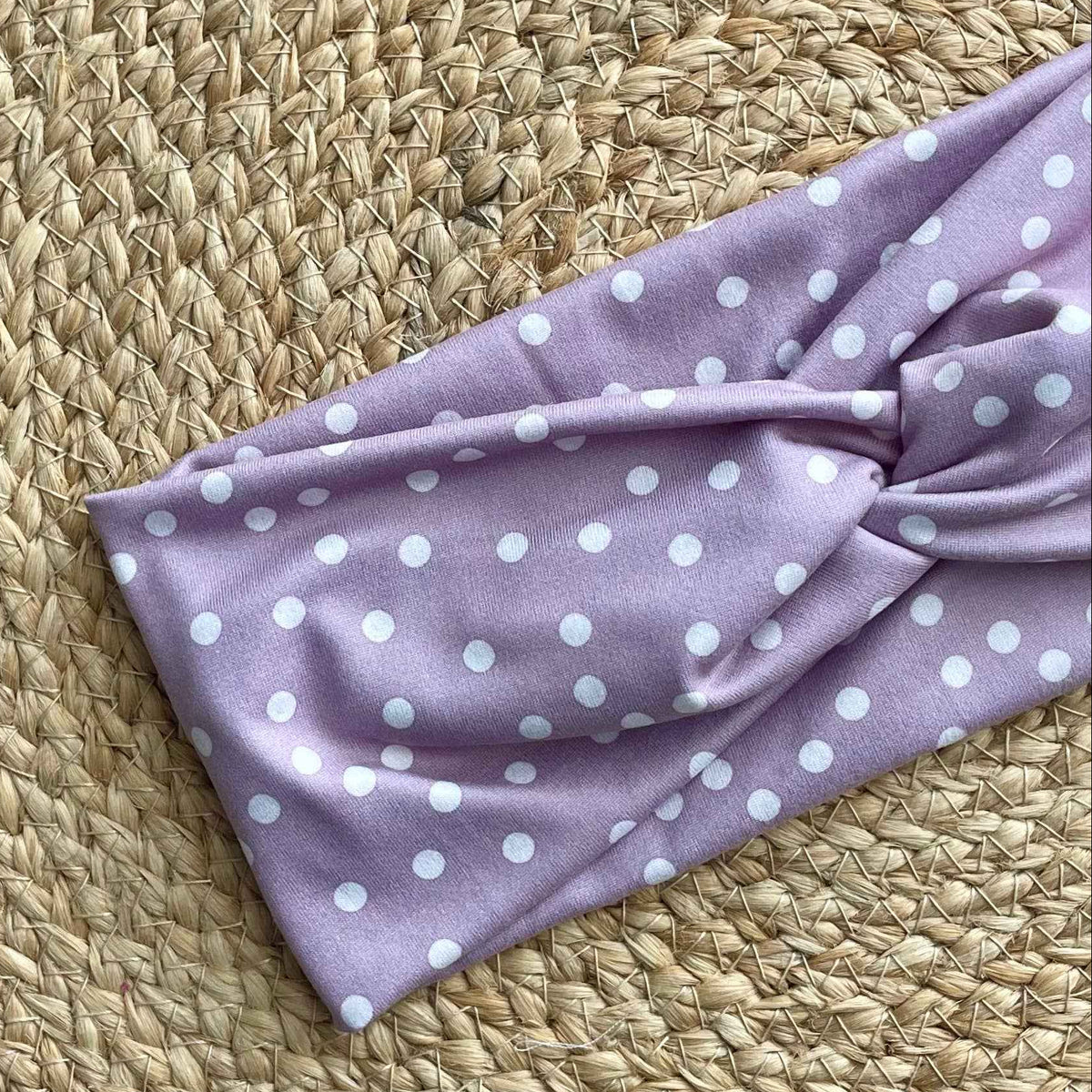 Lavender Dots Knit Twist Headband