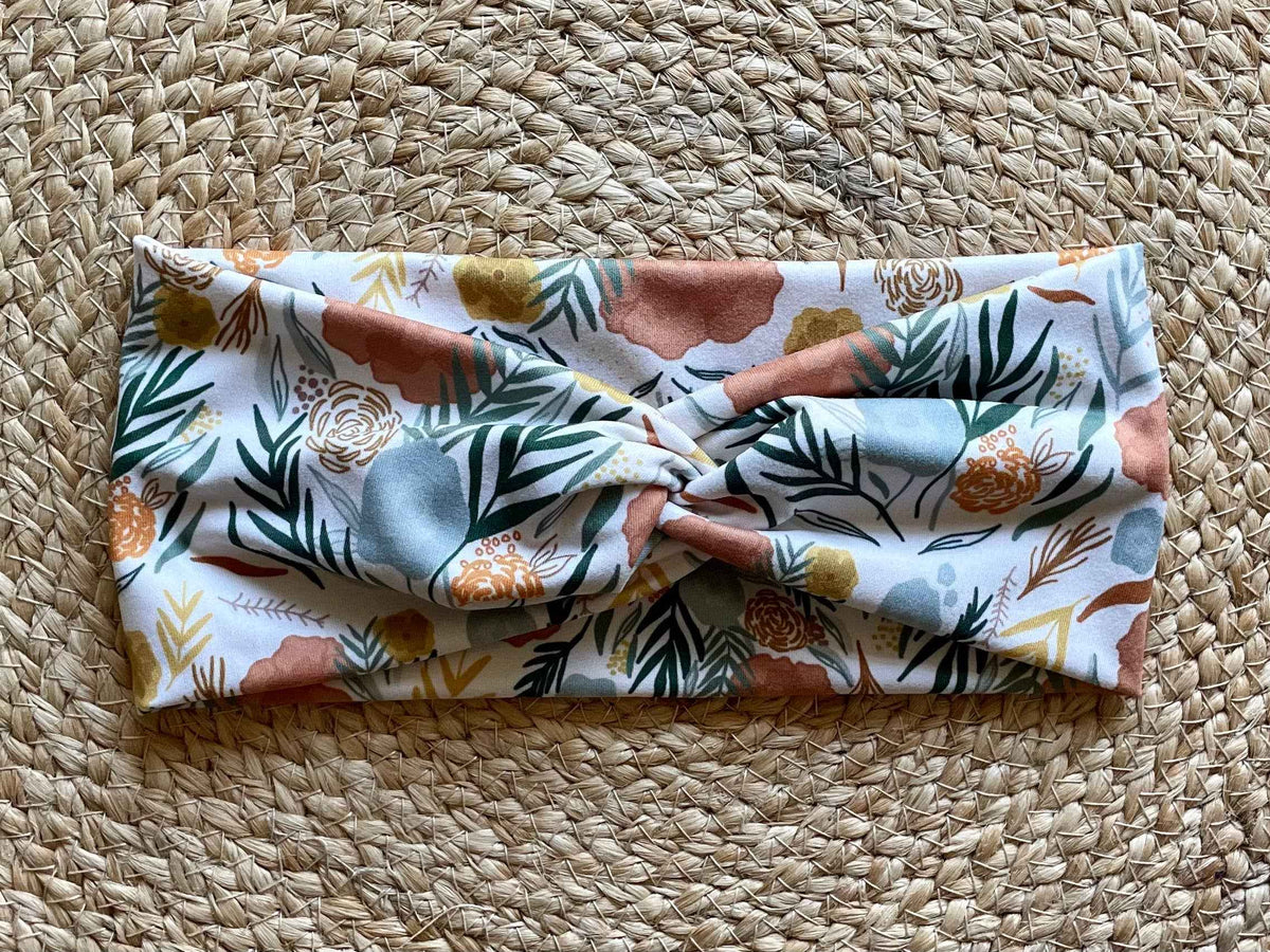Boho Florals on Cream Knit Twist Headband