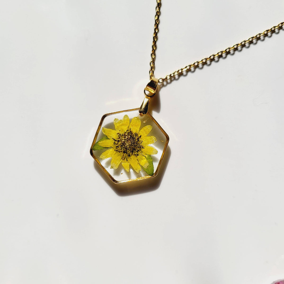 Sunflower | Hexagon Pressed Flower Necklace