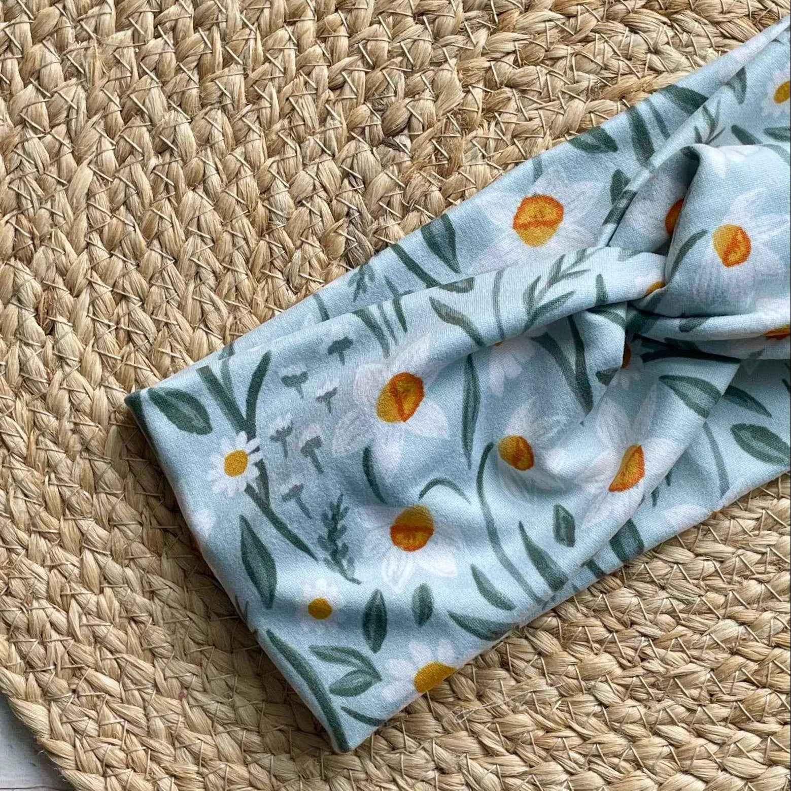 Green Daffodil Knit Twist Headband