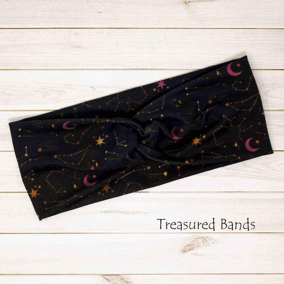 Constellations Stars Dark Night Skies Print Twist Headband