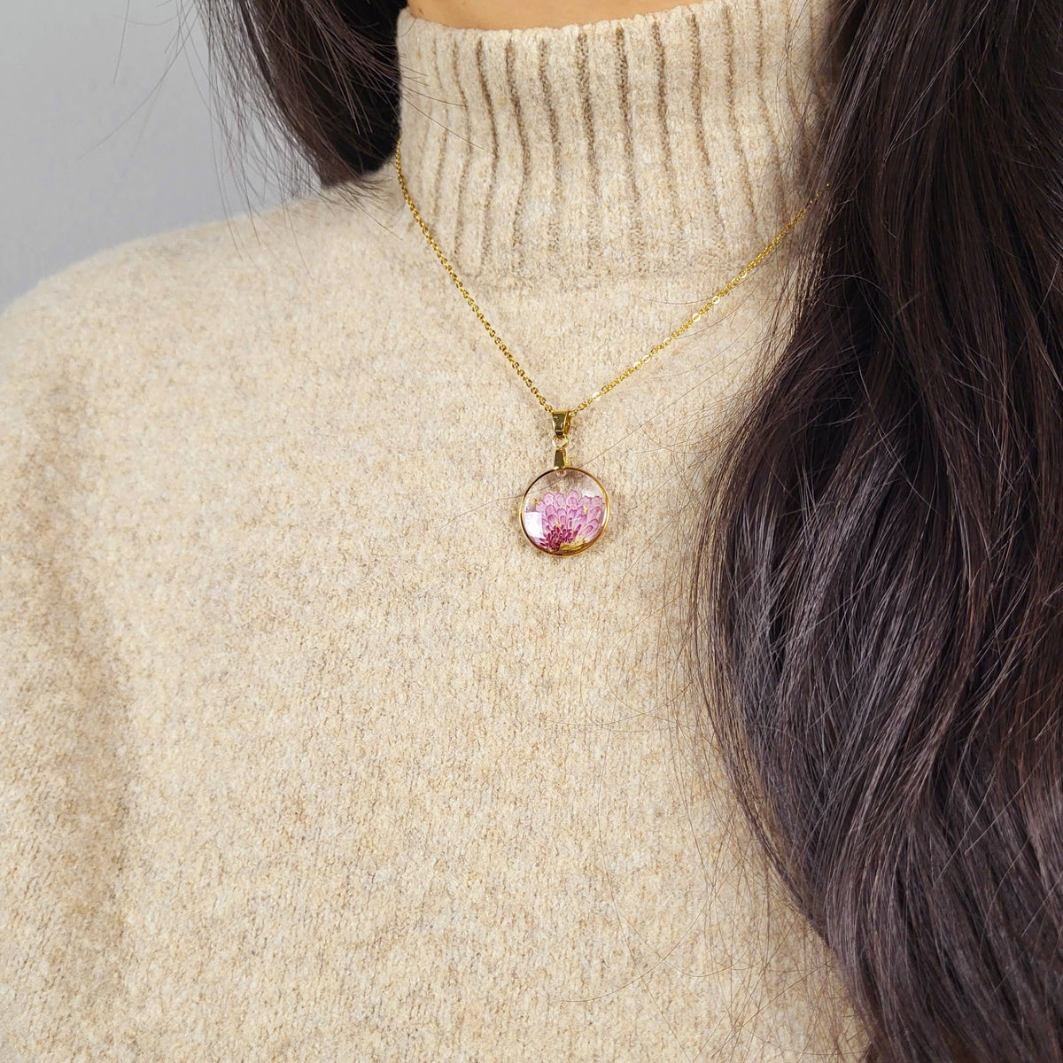 Chrysanthemum (November Birth Flower) Pressed Flower Necklace