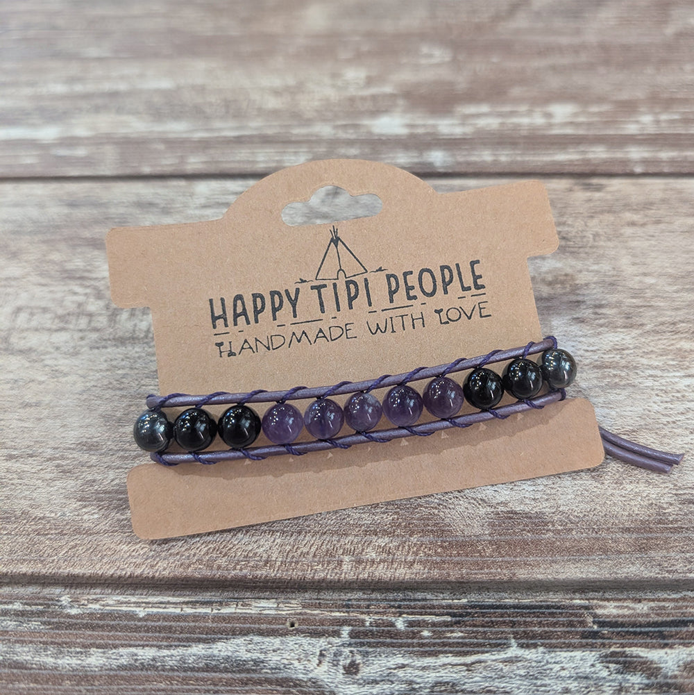Hematite, Tourmaline &amp; Amethyst Bracelet | 7-8.5&quot;