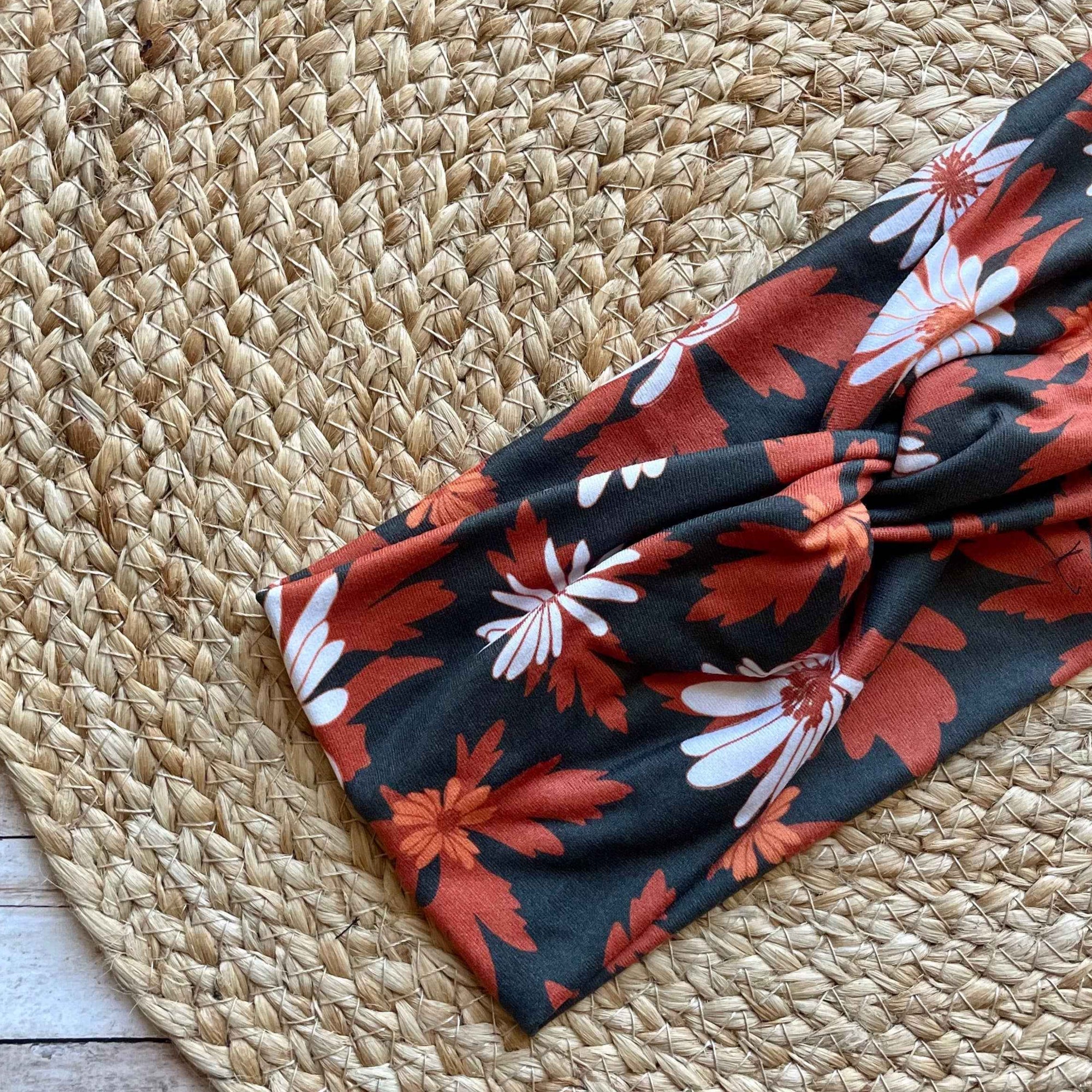 Petals on Black Knit Twist Headband
