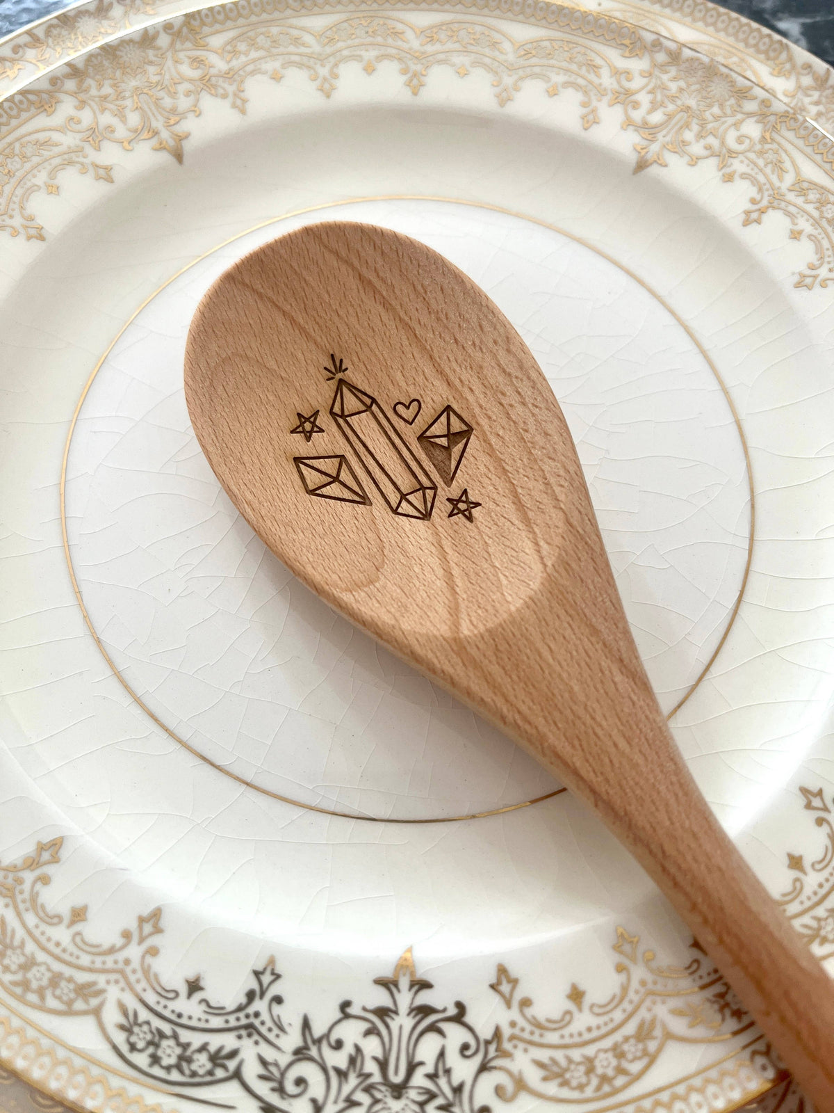Crystal Love Wooden Serving Spoon