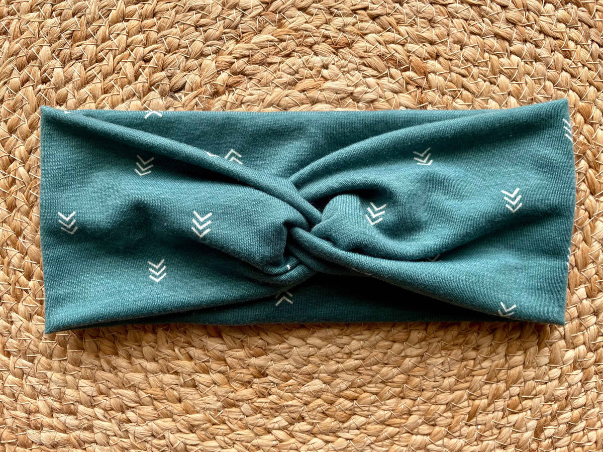 Teal Chevron Knit Twist Headband