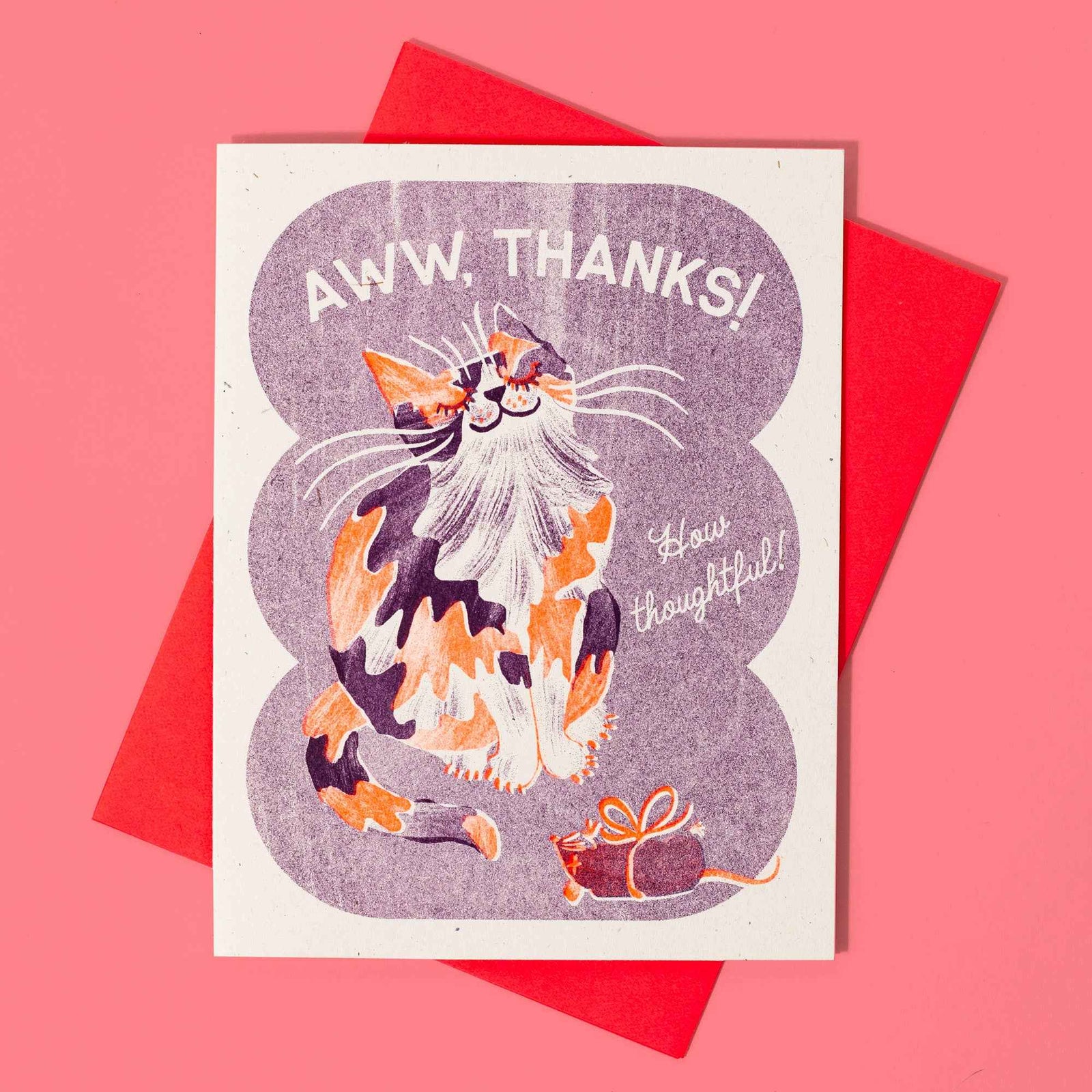 Aww, Thanks! Cat - Risograph Thank You Greeting Card