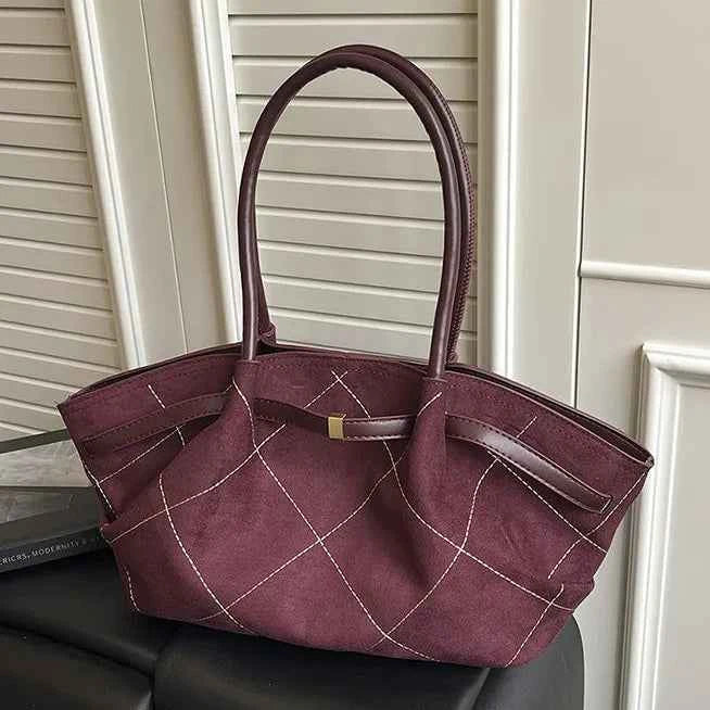 Diamond-Stitch Suede Slouch Tote Bag