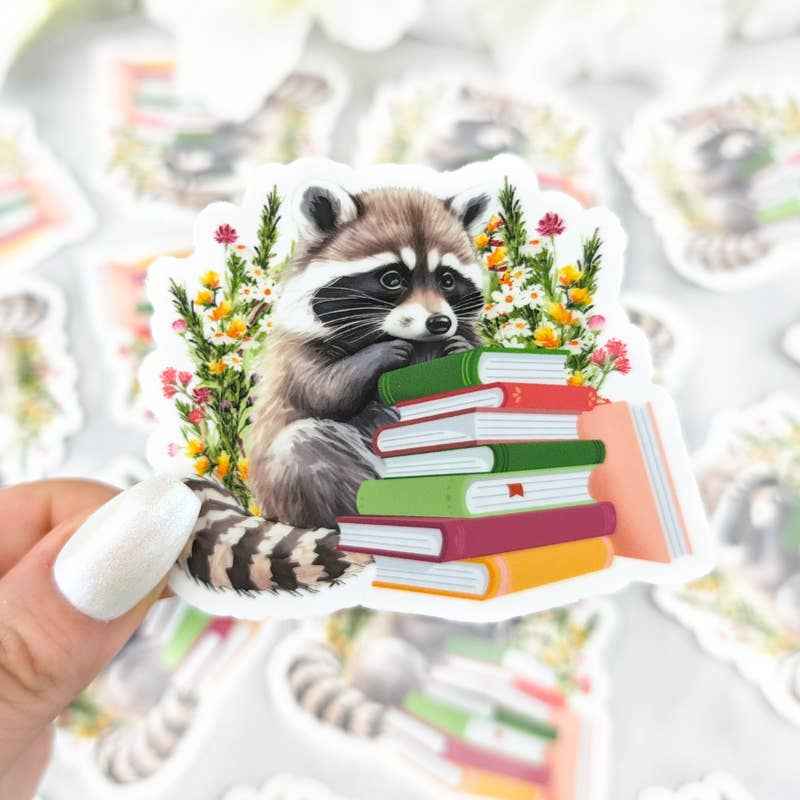 Bookish Raccoon Vinyl Sticker
