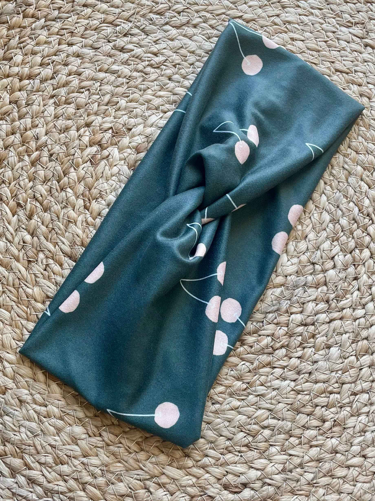 Green Cherry Knit Twist Headband